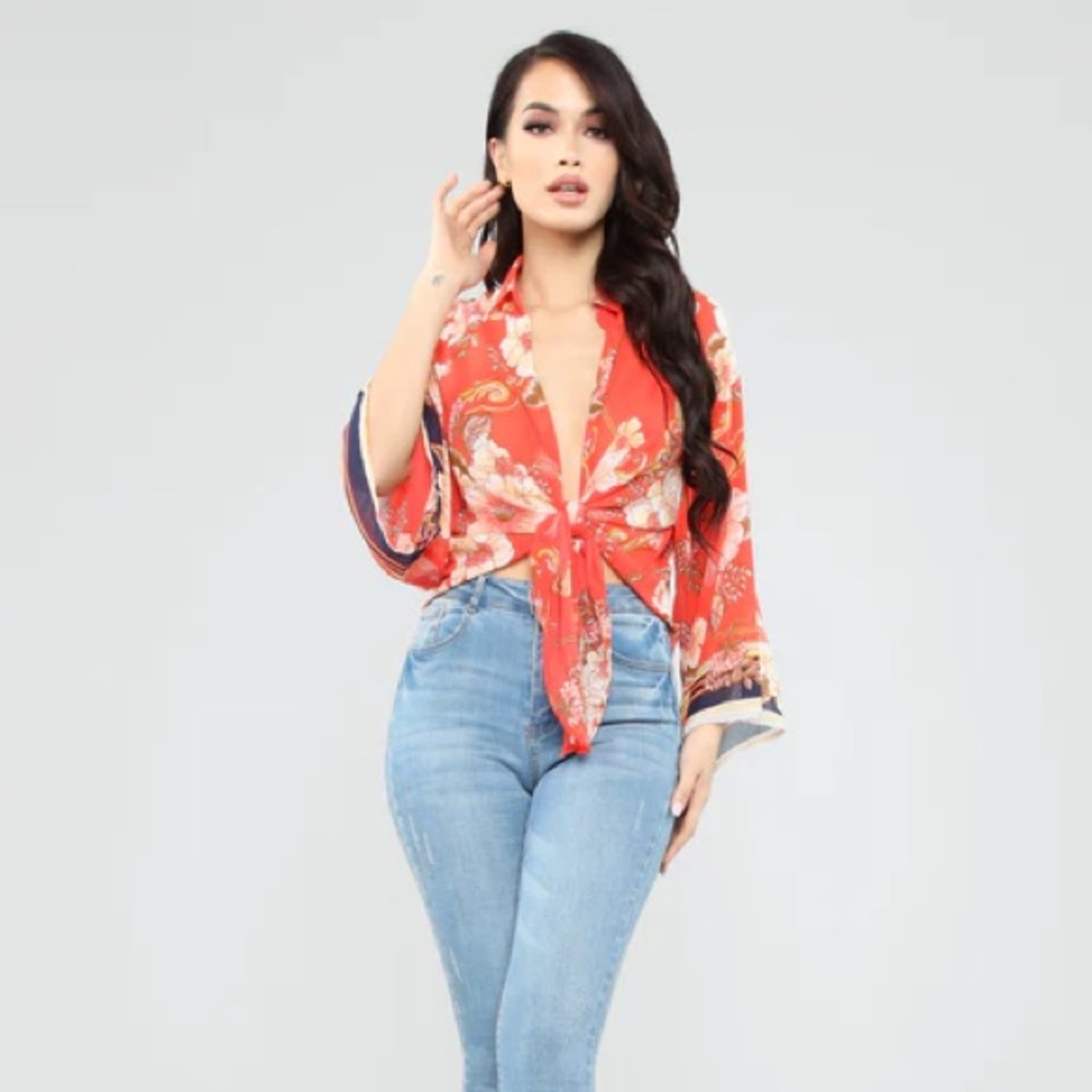 Fashion Nova Coral Floral Blouse